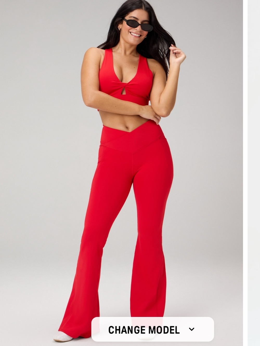 Fabletics Red Flare Pants and Workout Bra Set Sz L